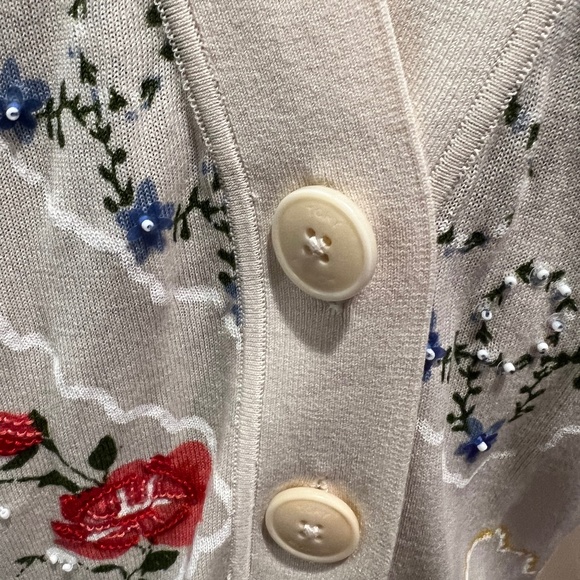 Tory Burch Cream Floral Embroidered Cardigan - Picture 7 of 14